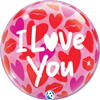 This Bubble Balloon has kissy Lips and Hearts all over it with I Love You in the middle