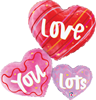 Heart shaped foil balloon set with Love and You Lots text in pastel colors layered heart shapes and textured design