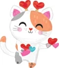 This balloon has a kitty cat shape with a heart headband on and the cat is also holding hearts.