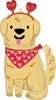 This balloon has a dog with a heart headband and bandana on.