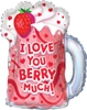 This balloon has the shape of a strawberry milkshake and it says I Love You Berry Much with a strawberry on the rim of the glass and heart sprinkles on the whipped cream