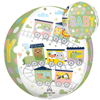 white spherical foil balloon with baby text jungle animal train design lion elephant crocodile zebra and polka dots for baby shower decor