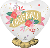 Heart shaped foil balloon with Congrats text gold banner and colorful floral design for celebration and party decoration