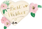 This balloon has a heart shape with flowers coming out of it and it says the words Best Wishes
