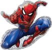 shaped foil balloon with action pose superhero bright red and blue suit and web pattern background