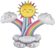 This balloon is of three rainbows, two with clouds at the top and one with a sun at the top