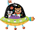 Ufo shaped foil balloon with bear and koala inside spaceship stars planets rockets and outer space design