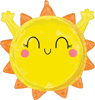 This Roly Polies balloon is in the shape of a sun with the very center of the balloon being close to the size of a standard balloon and it has extra details around the edge.