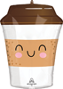This balloon is shaped like a disposable white coffe cup with brown lid, featuring a cheerful smiling face.