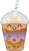 This balloon is shaped like a plastic tea cup filled with boba tea and tapioca pearls, featuring a cartoon smile and oversized straw.