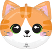 orange tabby cat face foil balloon with large green eyes pink cheeks whiskers and cute kitten features helium party decoration