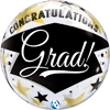This clear bubble balloon features a traditional grad cap with Congratulations above the cap and Grad written across the cap