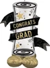 This air-fill balloon is a rolled diploma with a Congrats Grad banner wrapped around it