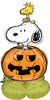 This air-fill balloon features Snoopy and Woodstock in a giant pumpkin