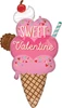 This balloon has the shape of a ice cream cone with whipped cream and a cherry on top. The words Sweet Valentine are displayed on the ice cream.