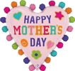 This balloon has a heart shape with the words Happy Mother's Day on it with smiley faces, flowers, and hearts around it