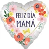This heart balloon has a floral border and the Spanish message Fleiz Dia Mama on it