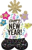 This air-fill AirLoonz Balloon is in the shape of a party hat covered in confetti with Happy New Year across the front