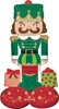 This air-fill AirLoonz Junior balloon is in the shape of a Nutcracker with two Christmas presents sitting beside him