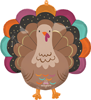 This balloon is in the shape of a turkey with colorful and bright tail feathers