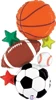 This balloon is three different sports balls stacked together with stars