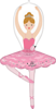 This balloon is shaped like a dancing ballerina wearing a pink tutu set and silver crown.