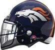 This balloon has a helmet shape with the Broncos theme