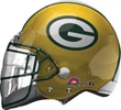 This balloon has a helmet shape with a Packers theme