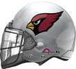 This balloon is helmet shaped with a cardinals theme